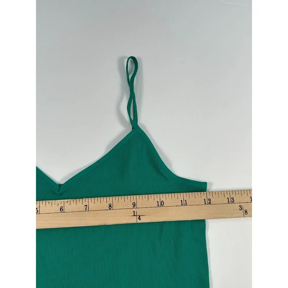 Free People Intimately Cami Tank Top Sleeveless V-Neck Ribbed Knit Green‎ M/L